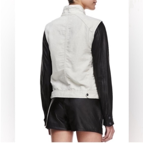 Rag & Bone Linen Twill and Leather Moto Jacket Natural NWT - Picture 4 of 11